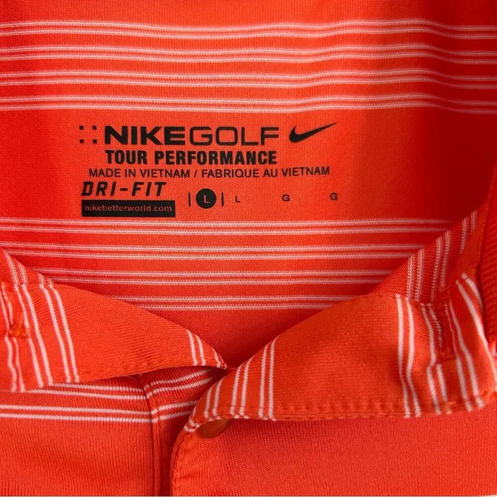 Nike Golf Dri-Fit Striped Orange Polo Shirt‎ Size Large